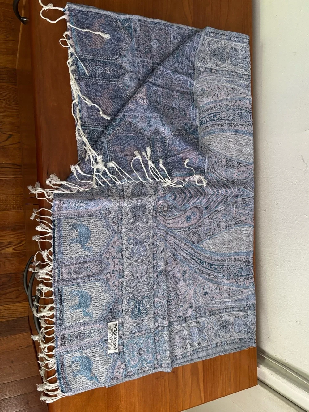 Pashmina Blue and Cream Elephant Paisley Pashmina Wrap